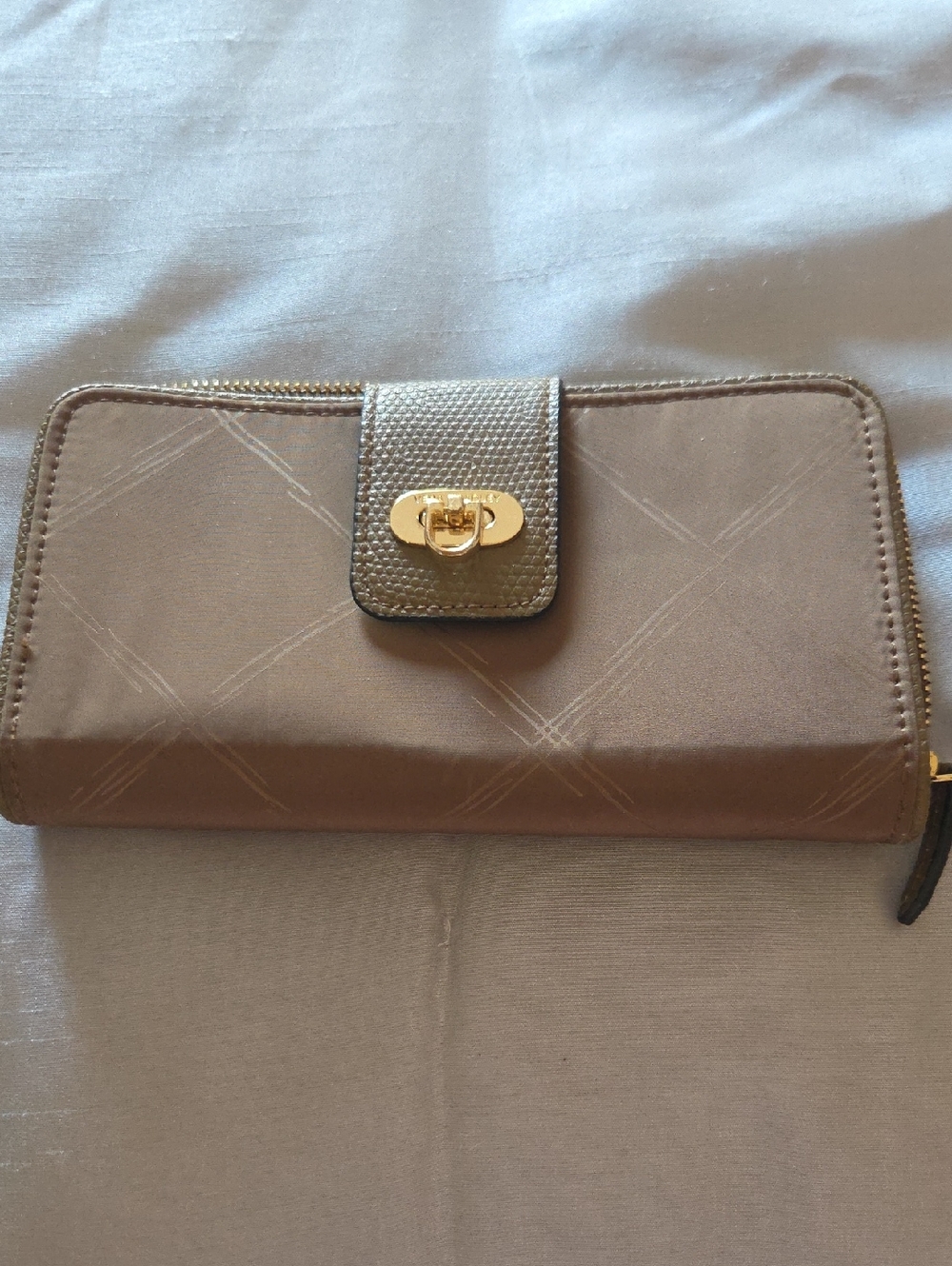 Vera Bradley Taupe Zip-Around Wallet with Gold Turn-Lock